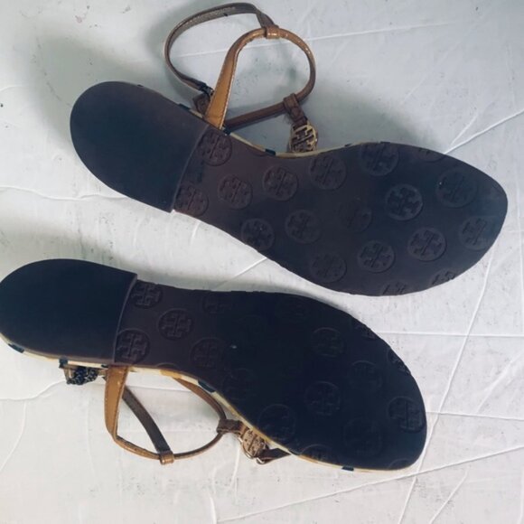 Tory Burch Emmy Thong T Strap Leather Sandals Ballet Flats Patent Graphic Print - Picture 9 of 15